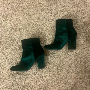 Green Velvet Boots with Gold Zipper